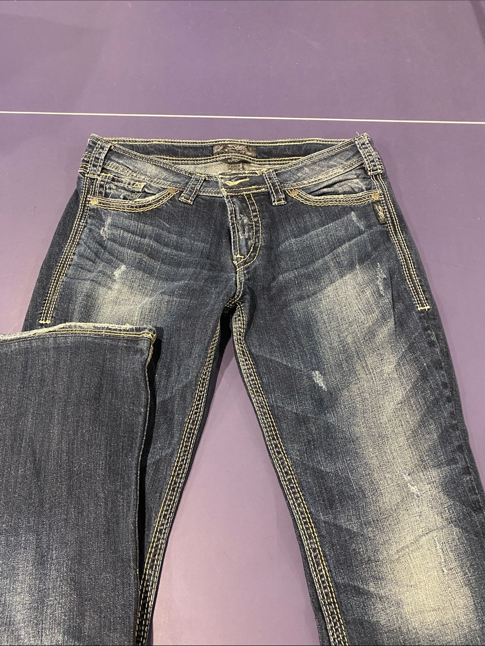 Silver Jeans Women's Dark Blue Boot Cut Jeans with Contrast Stitching